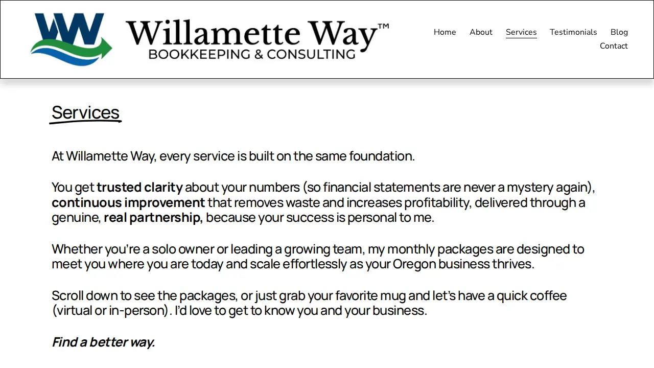 Willamette Way Bookkeeping & Consulting page