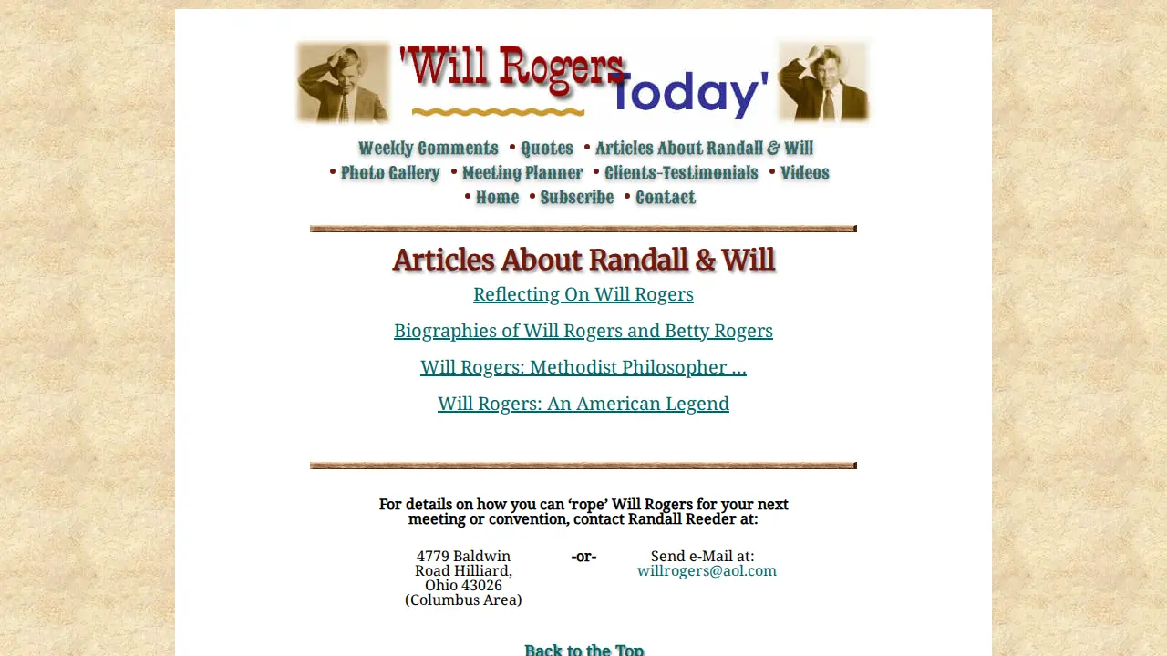 Will Rogers Today page