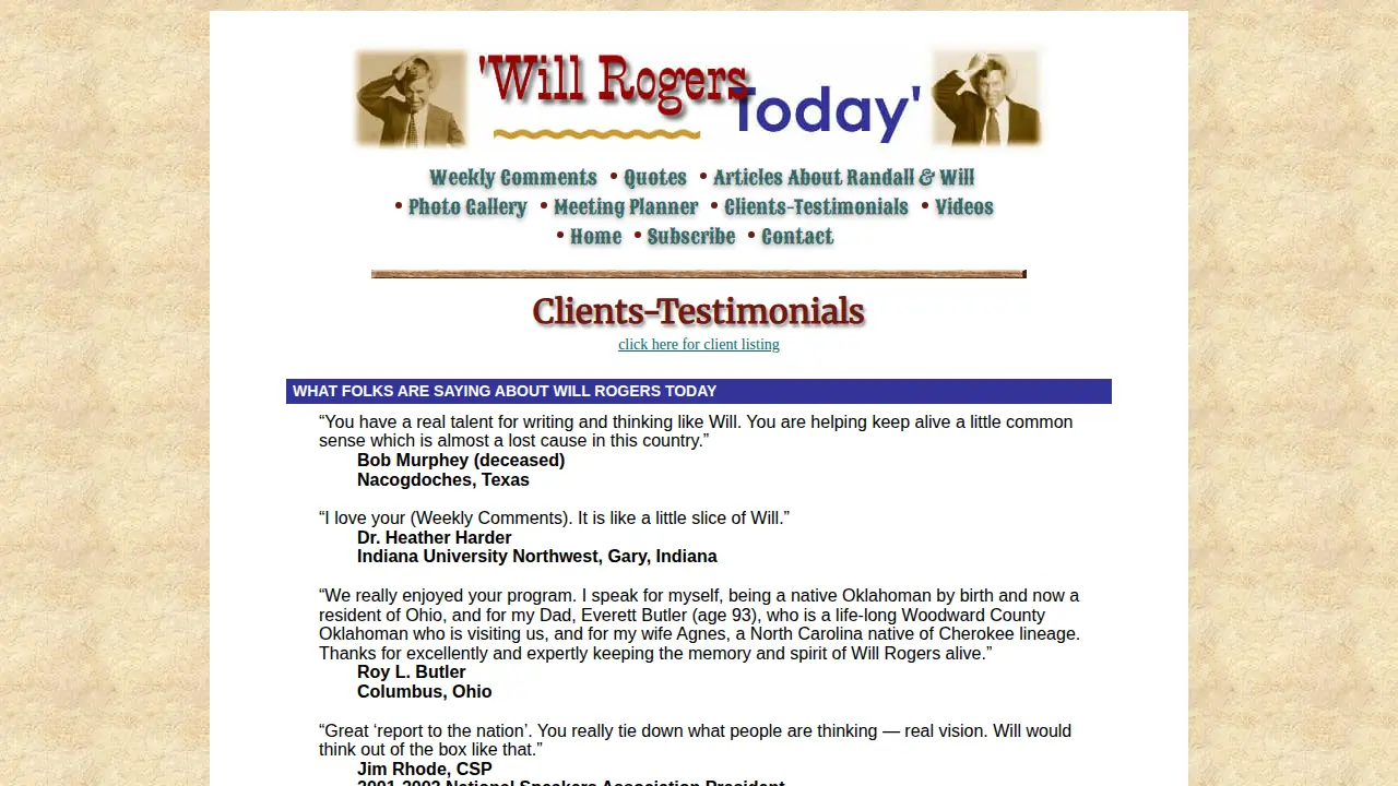Will Rogers Today page