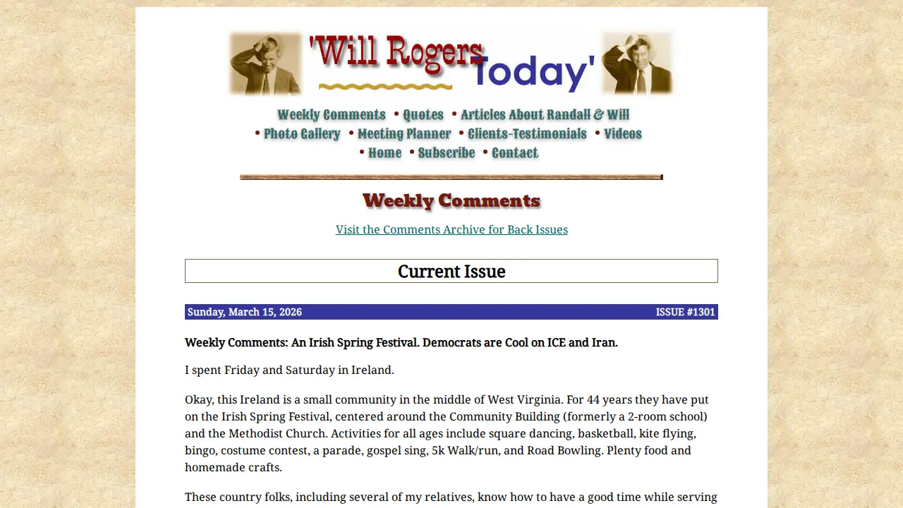 Will Rogers Today page