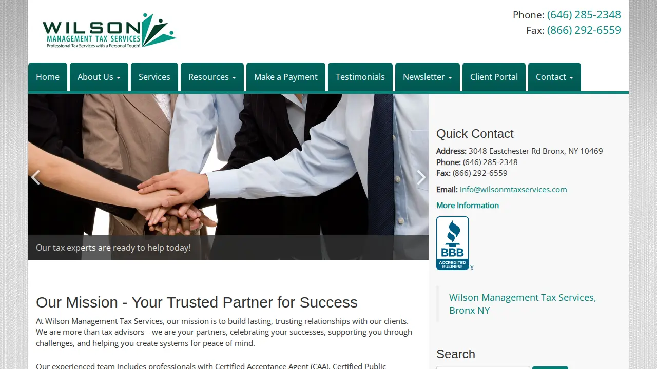 Wilson Management Tax Services, Bronx NY page
