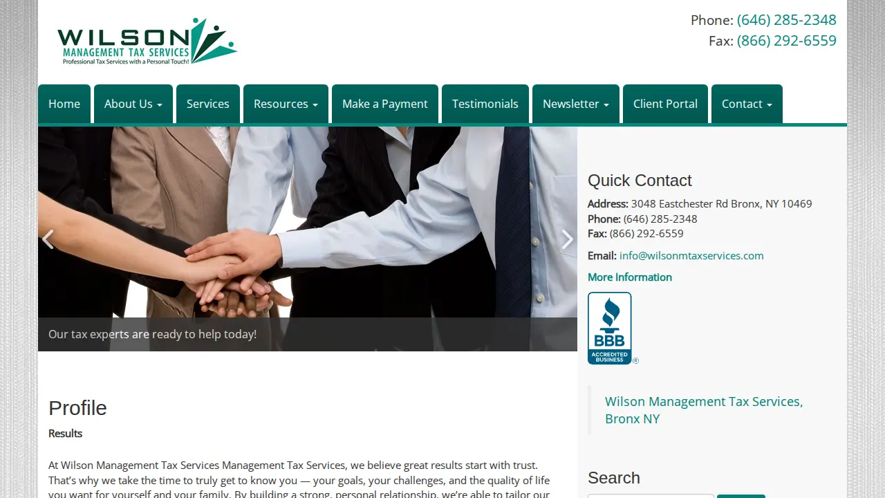 Wilson Management Tax Services, Bronx NY page