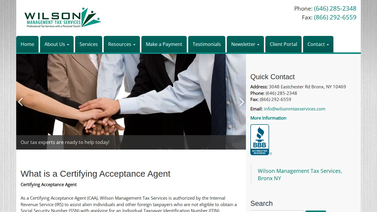 Wilson Management Tax Services, Bronx NY page