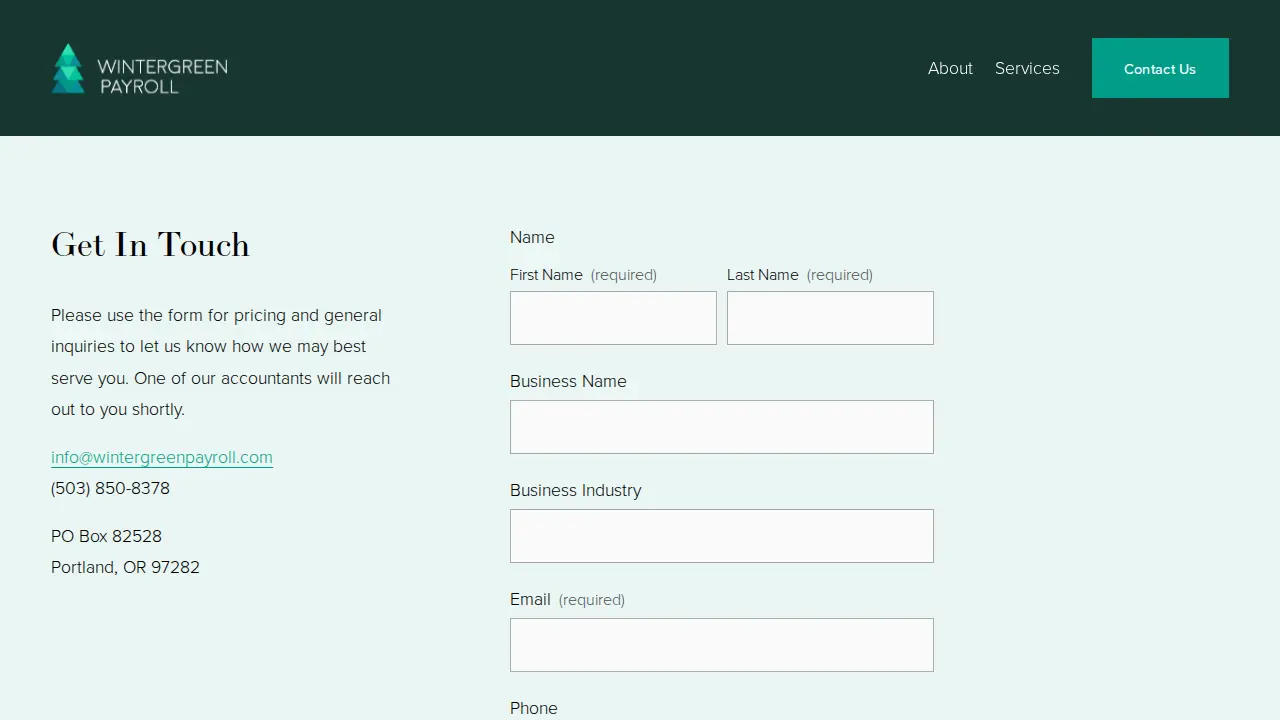 Wintergreen Payroll page