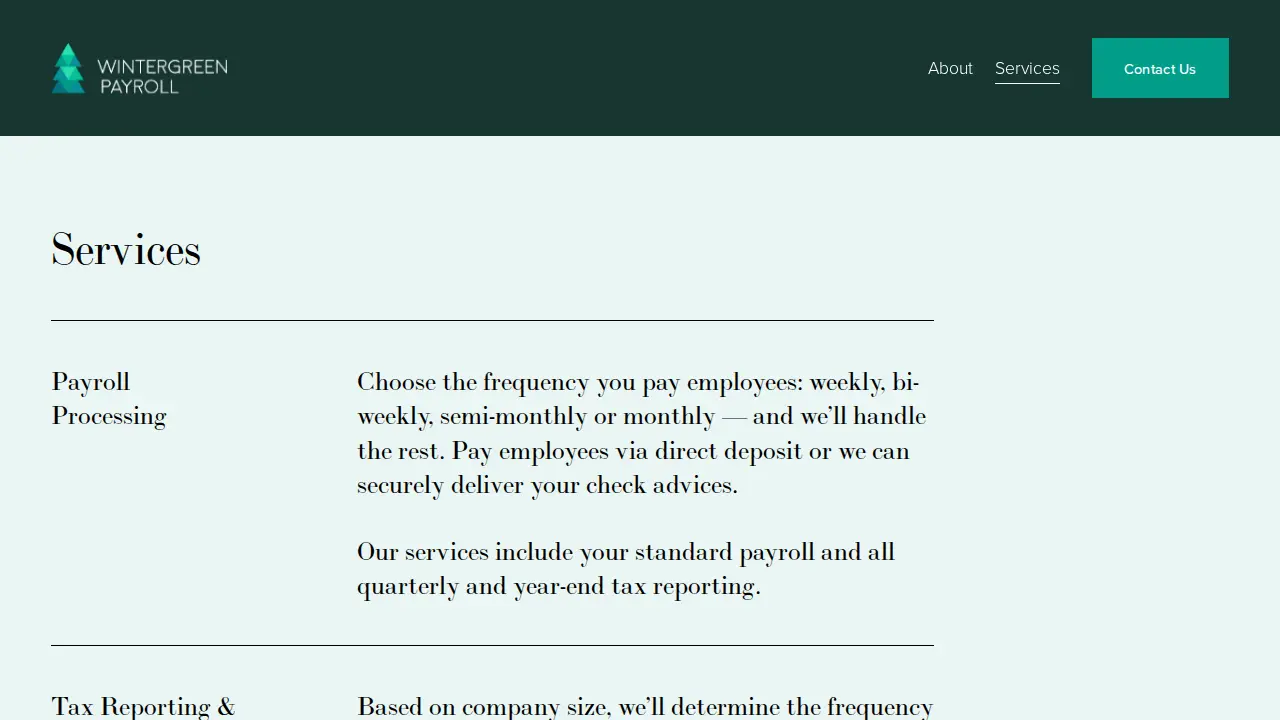 Wintergreen Payroll page