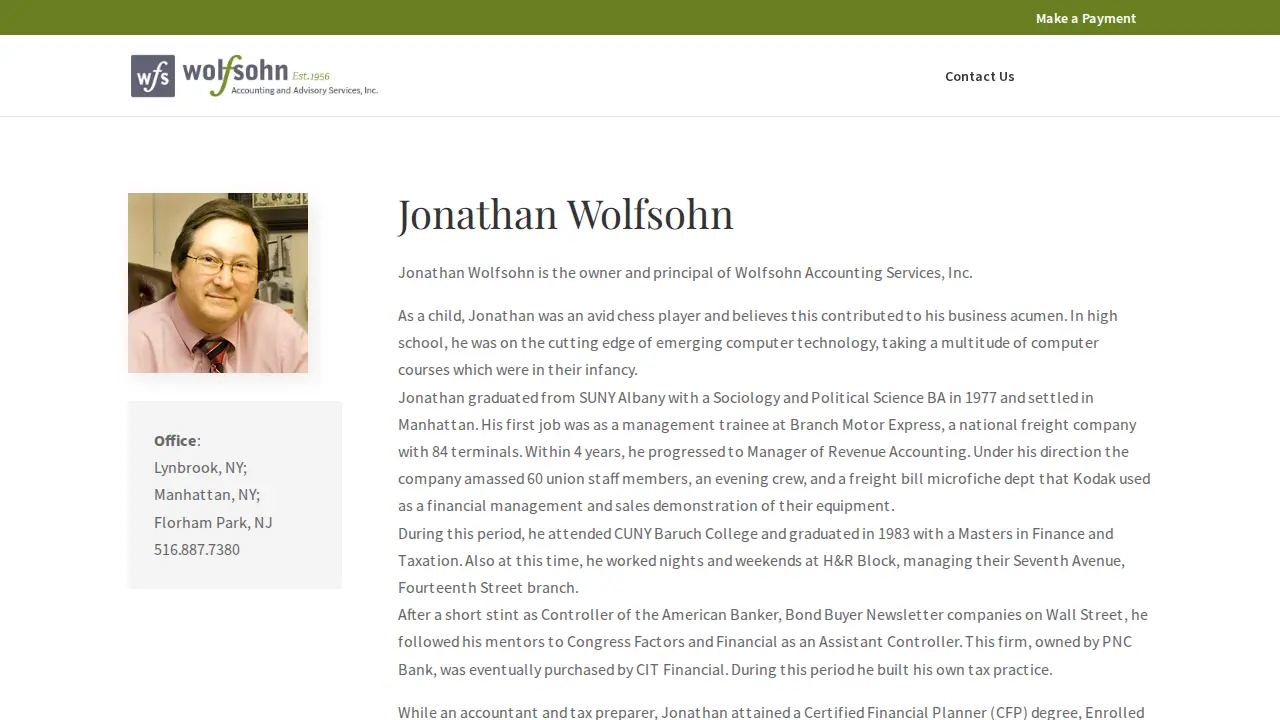Wolfsohn Financial Services page