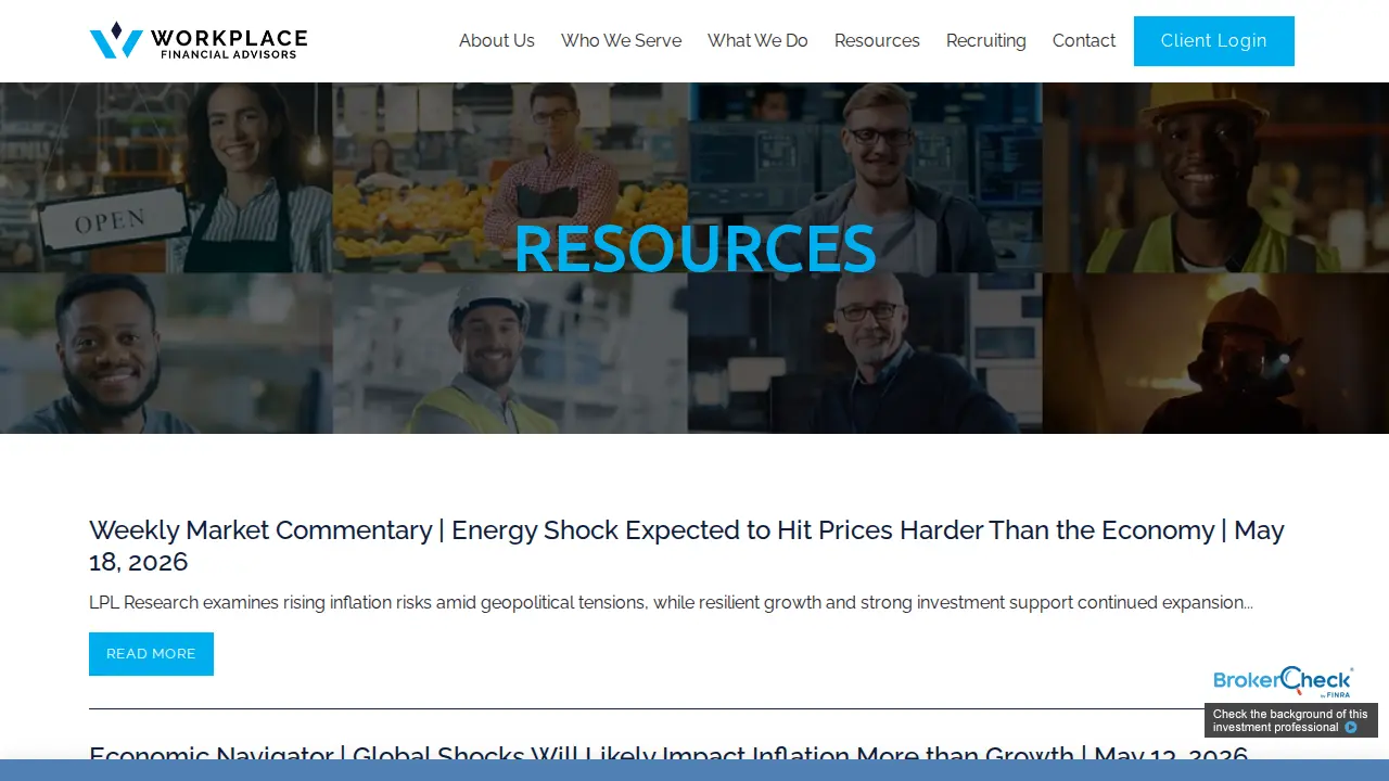 Workplace Financial Advisors page