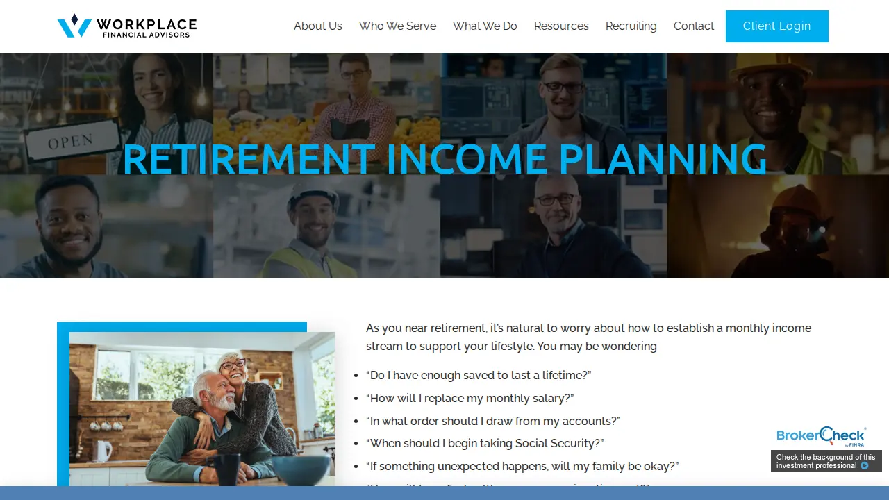 Workplace Financial Advisors page