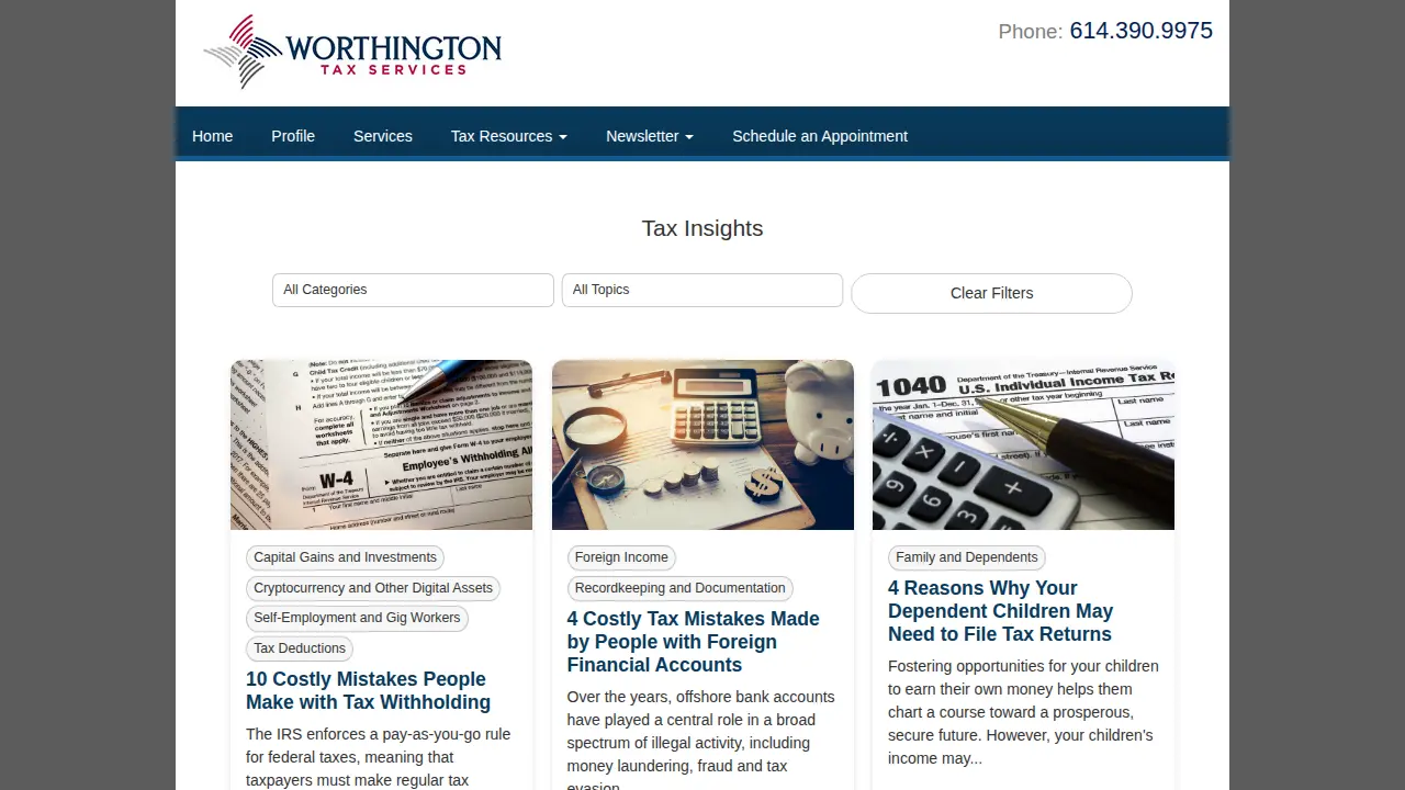 Worthington Tax Services page