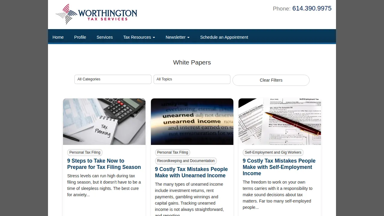 Worthington Tax Services page