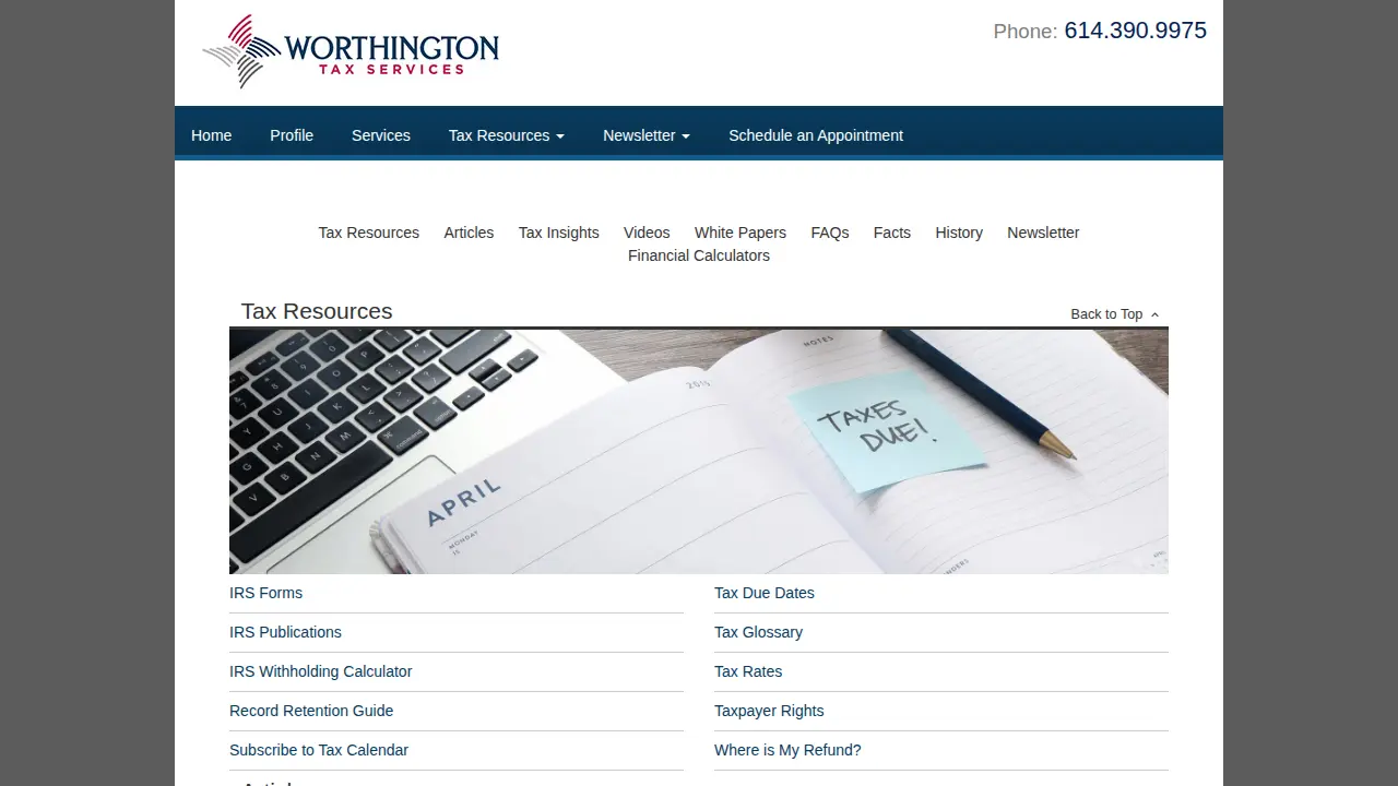 Worthington Tax Services page