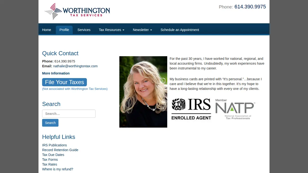 Worthington Tax Services page