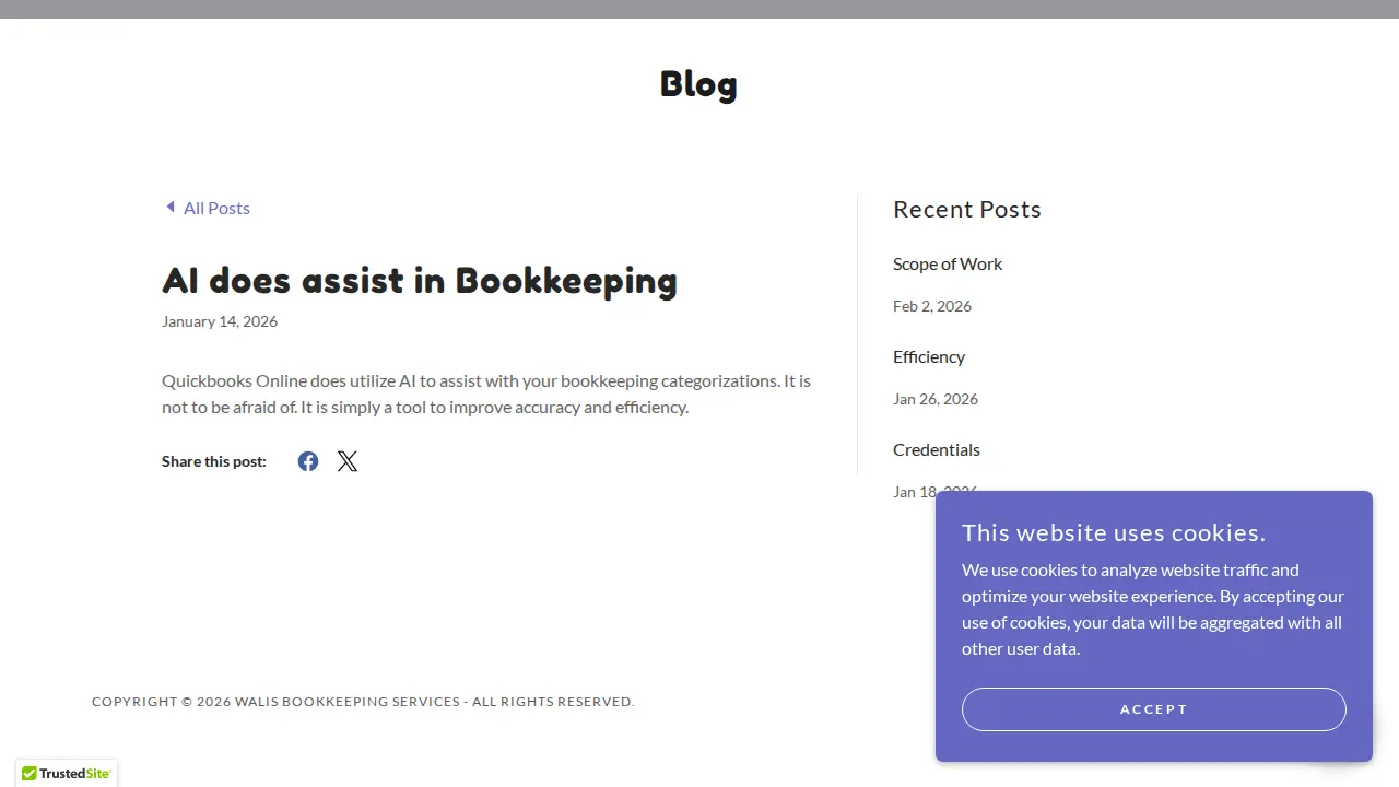 Wali's Bookkeeping Service page