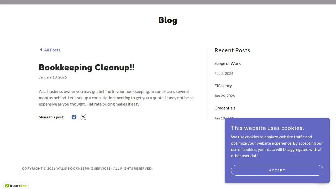 Wali's Bookkeeping Service page