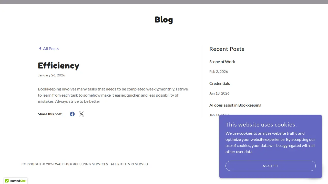 Wali's Bookkeeping Service page