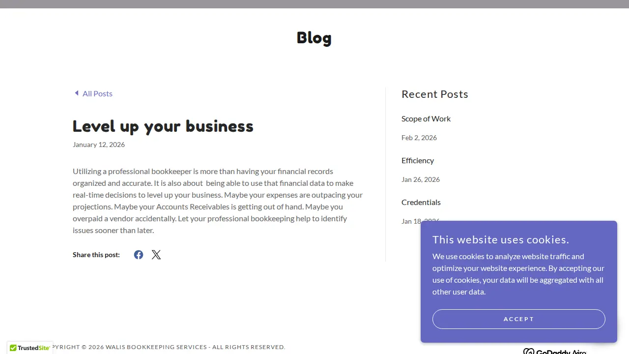 Wali's Bookkeeping Service page