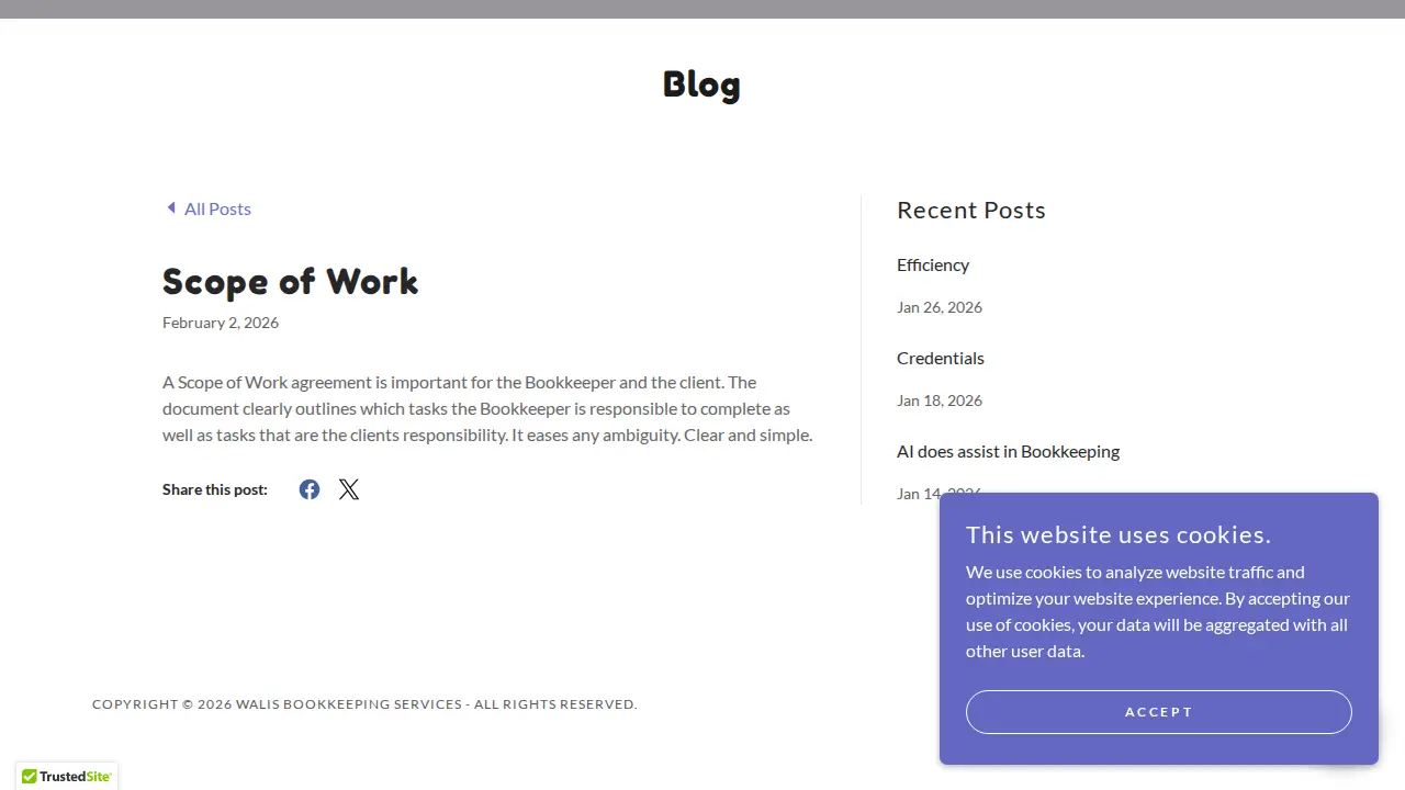 Wali's Bookkeeping Service page