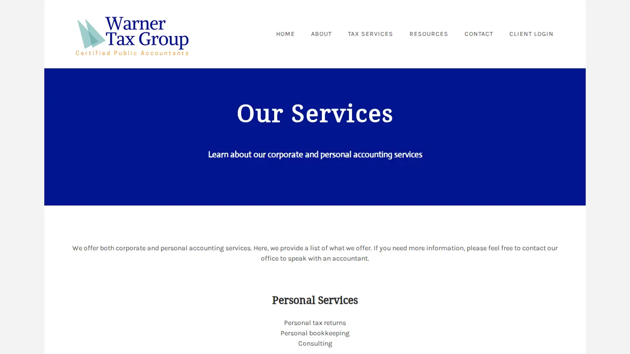 Warner Tax Group page