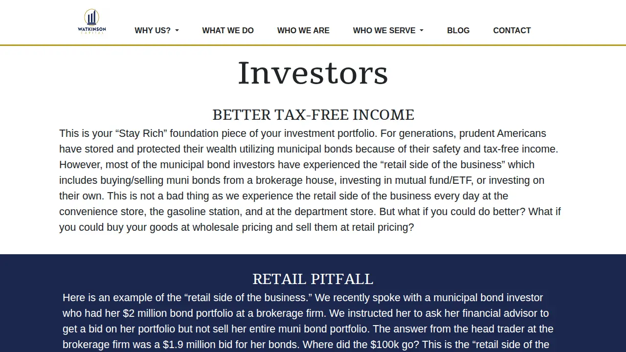 Watkinson Capital - Municipal Bond Management page