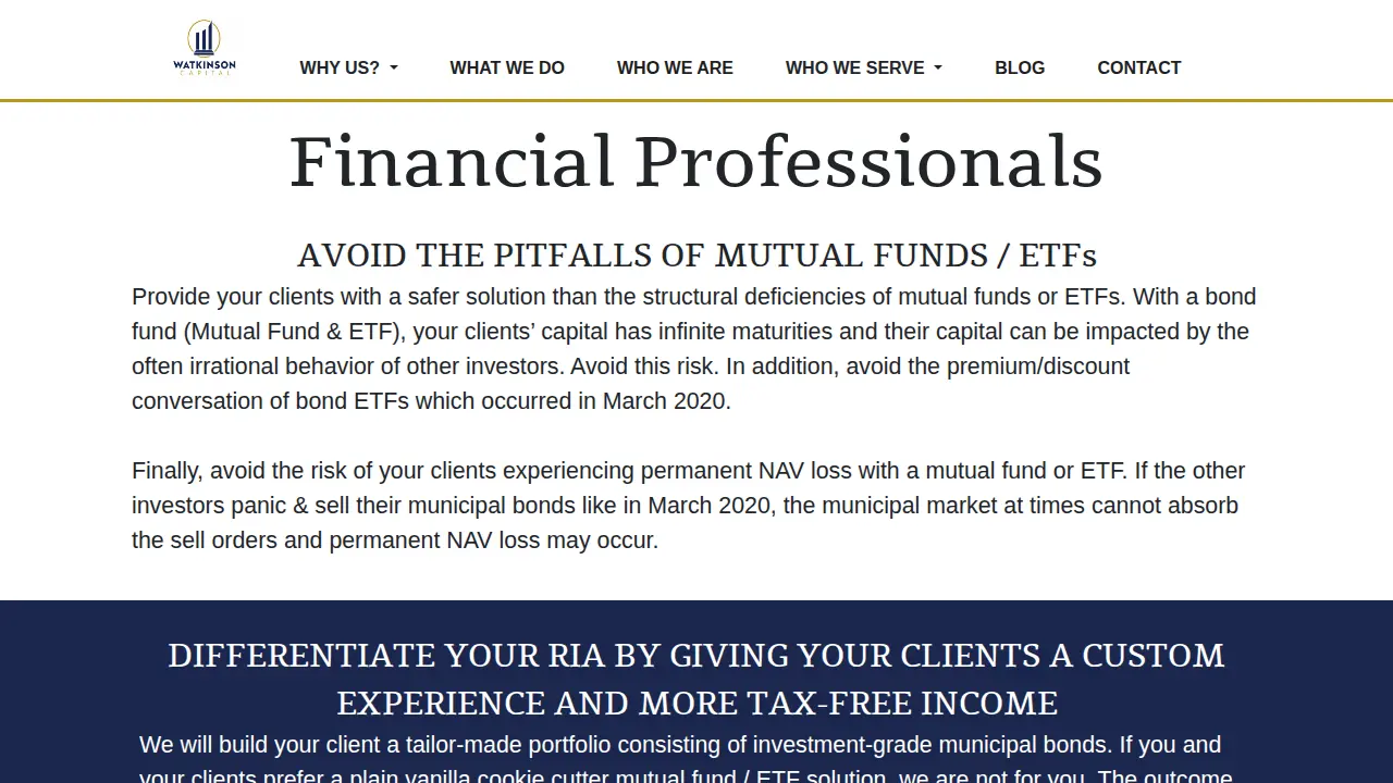 Watkinson Capital - Municipal Bond Management page