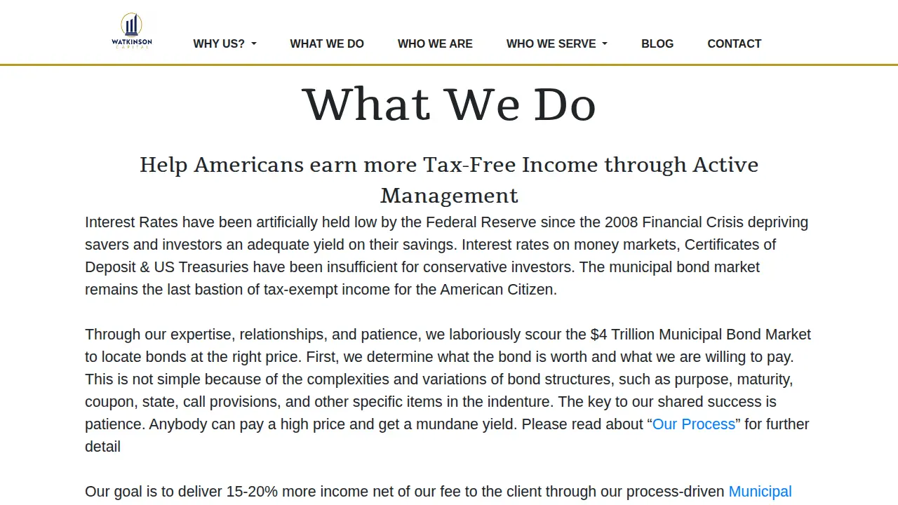 Watkinson Capital - Municipal Bond Management page