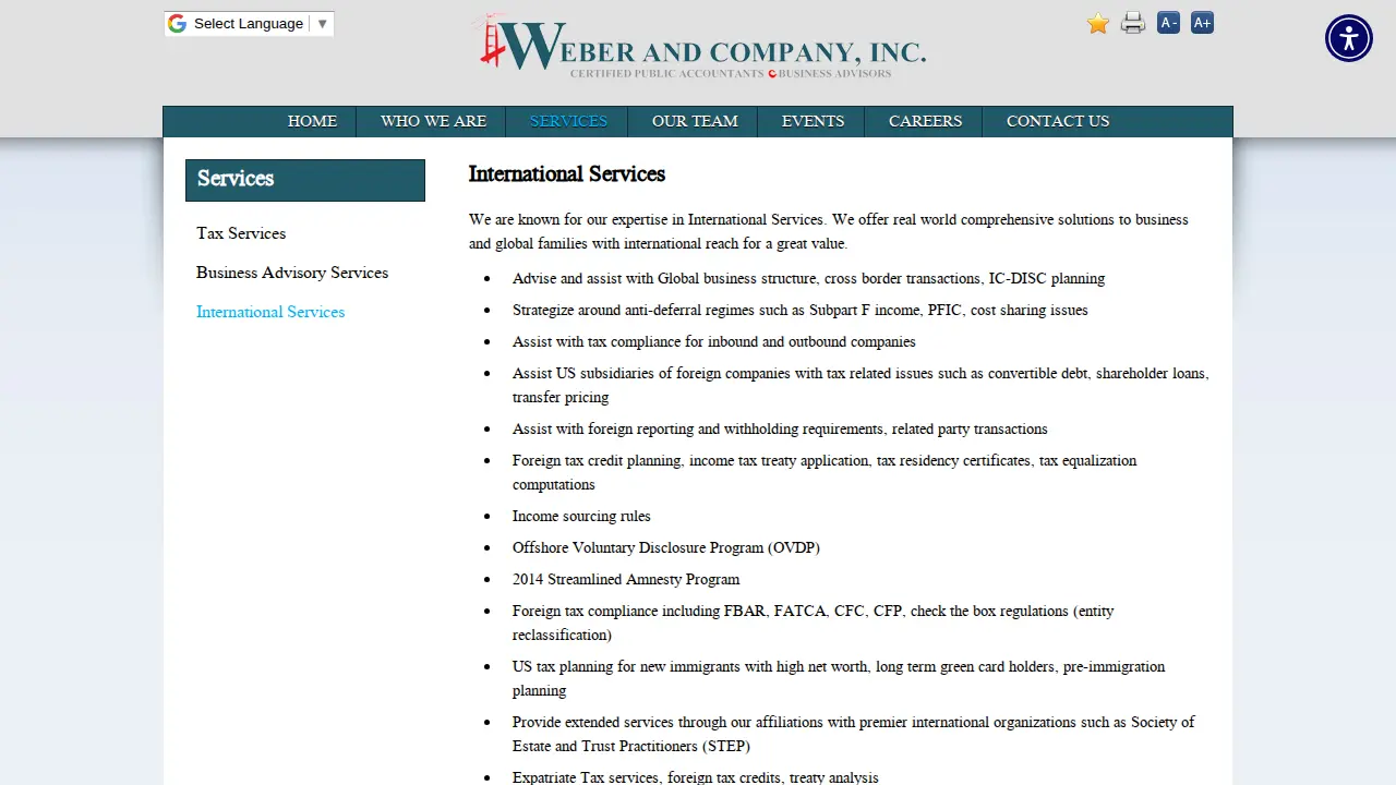 Weber and Company, Inc. page