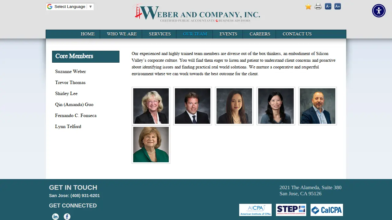 Weber and Company, Inc. page