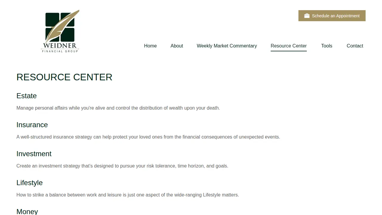 Weidner Financial Group page
