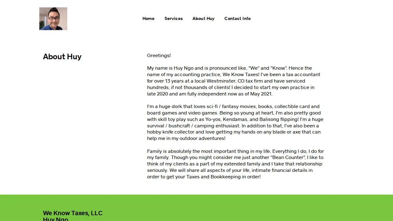 We Know Taxes, LLC - Huy Ngo -Tax and Accounting page