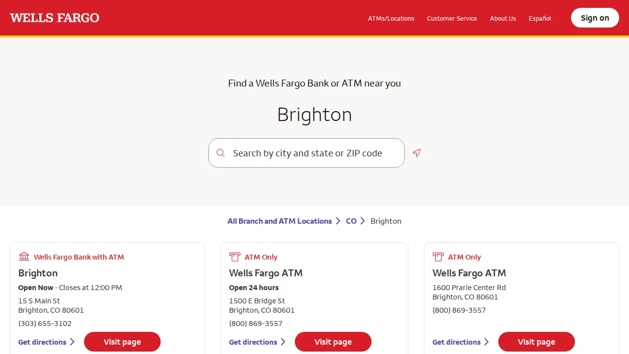 Wells Fargo Bank page