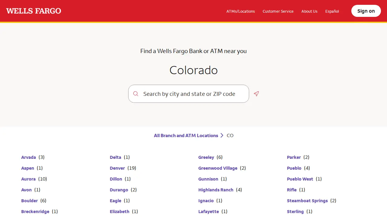 Wells Fargo Bank page