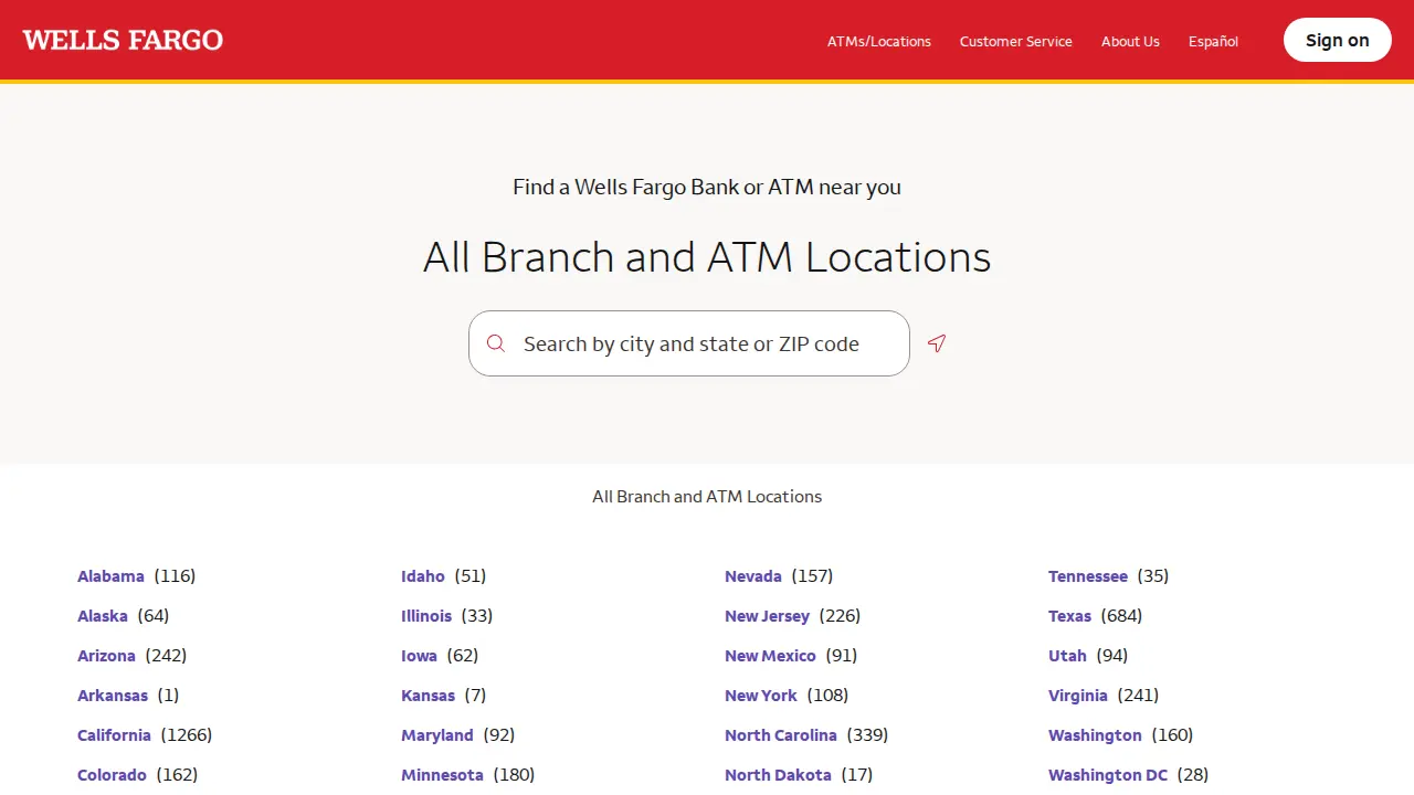 Wells Fargo Bank page