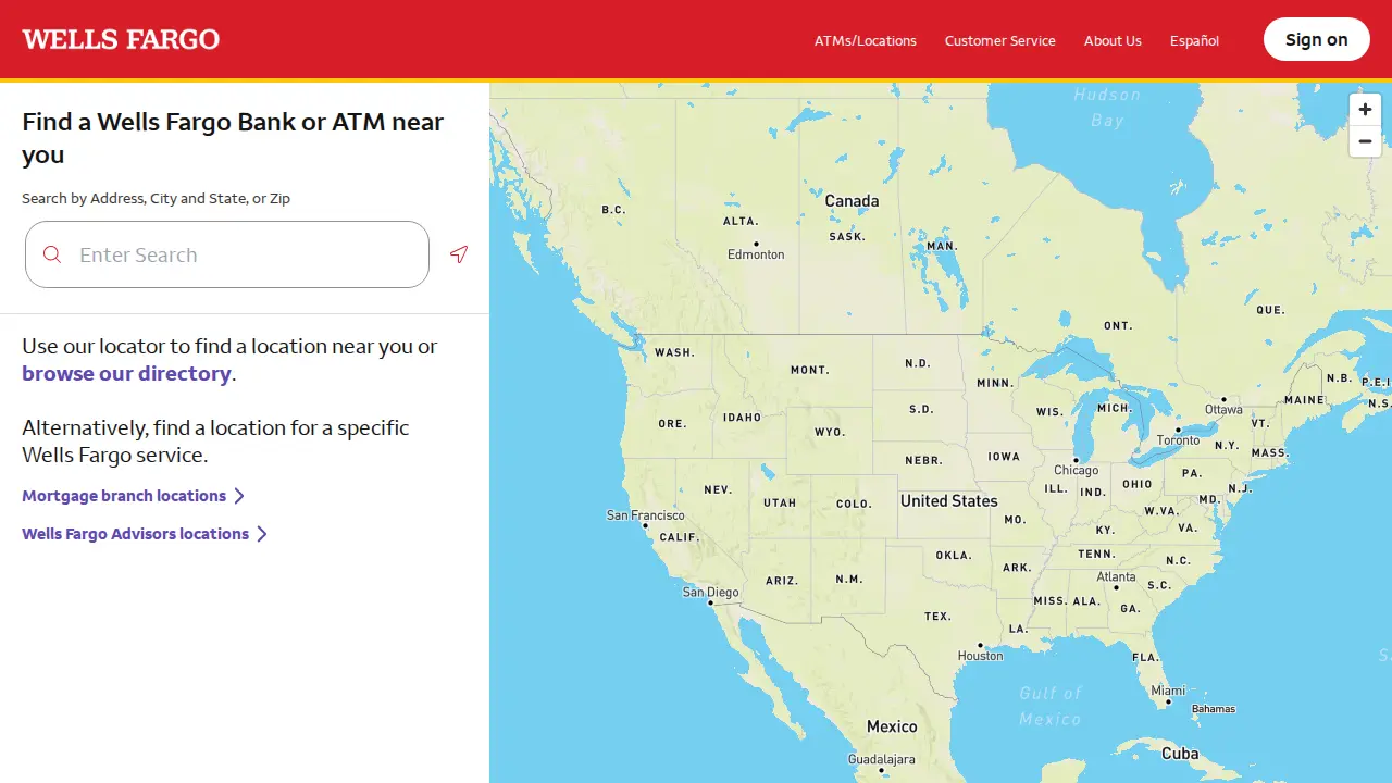 Wells Fargo Bank page