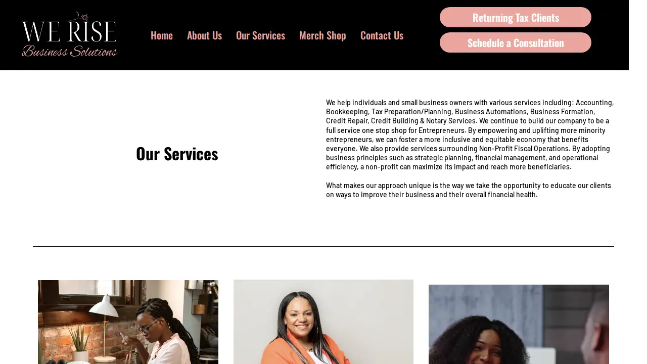 We Rise Business Solutions page
