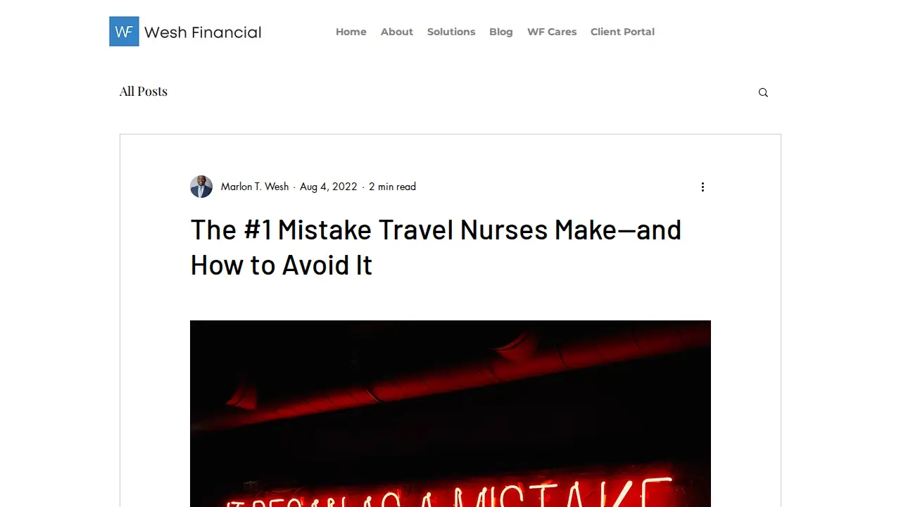 The Financial Advisor for Travel Nurses page