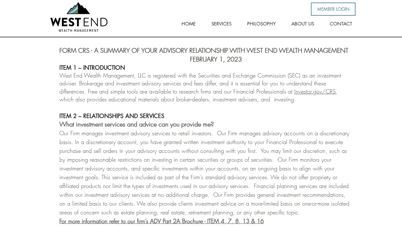 West End Wealth Management page