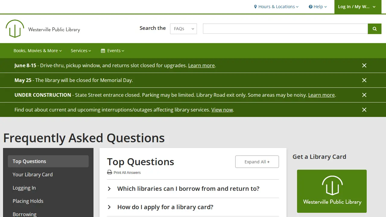 Westerville Public Library page