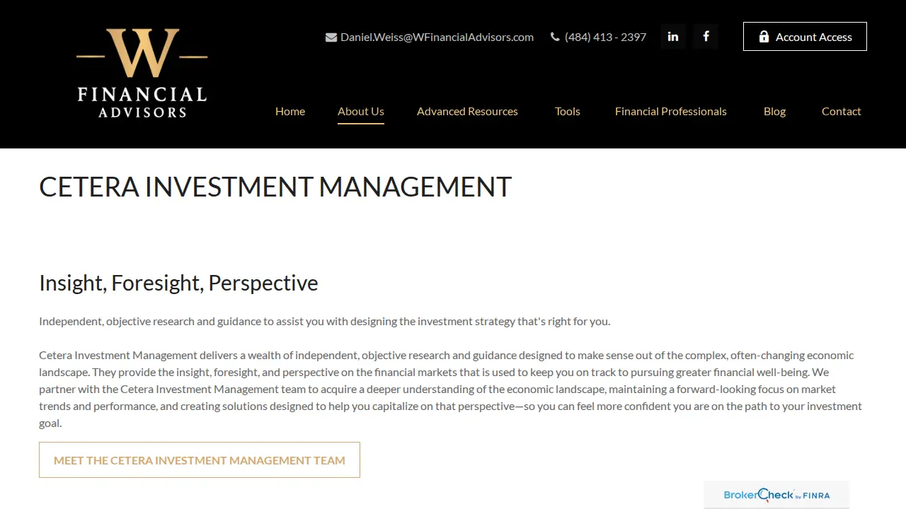 W Financial Advisors page