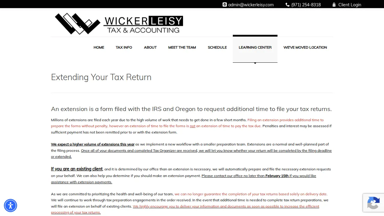 Wicker Leisy Tax & Accounting page