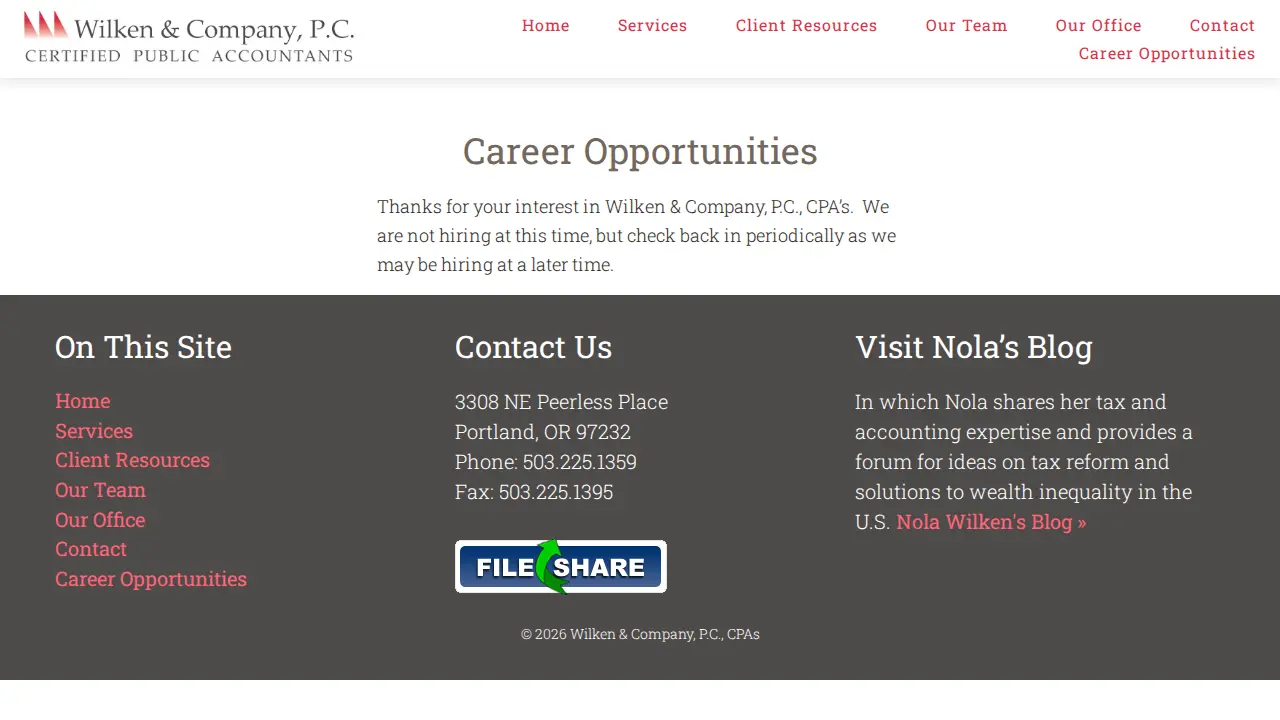 Wilken & Company, P.C., CPAs page