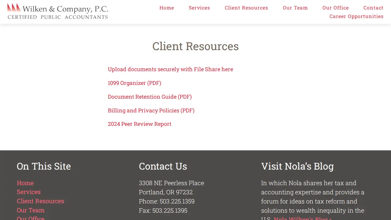 Wilken & Company, P.C., CPAs page