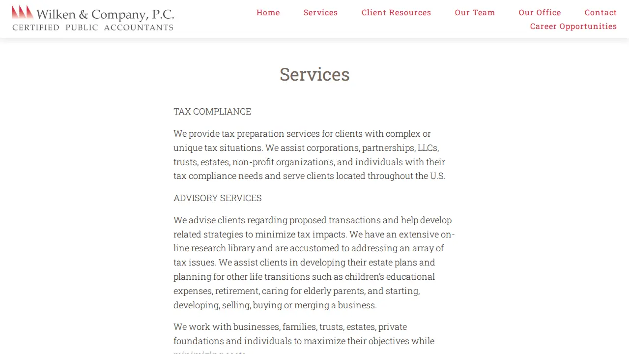 Wilken & Company, P.C., CPAs page