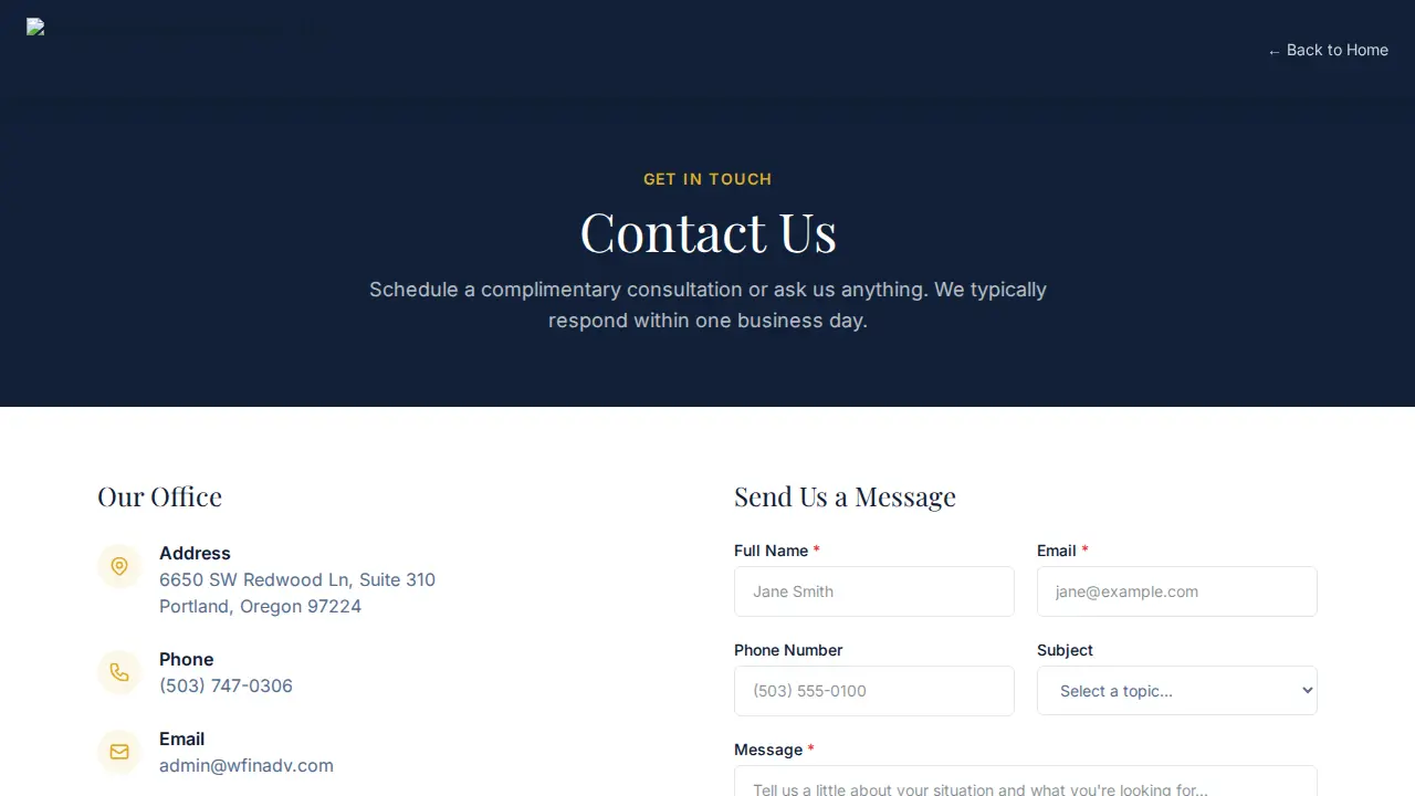 Willamette Financial Advisors, LLC (By Appointment Only) page