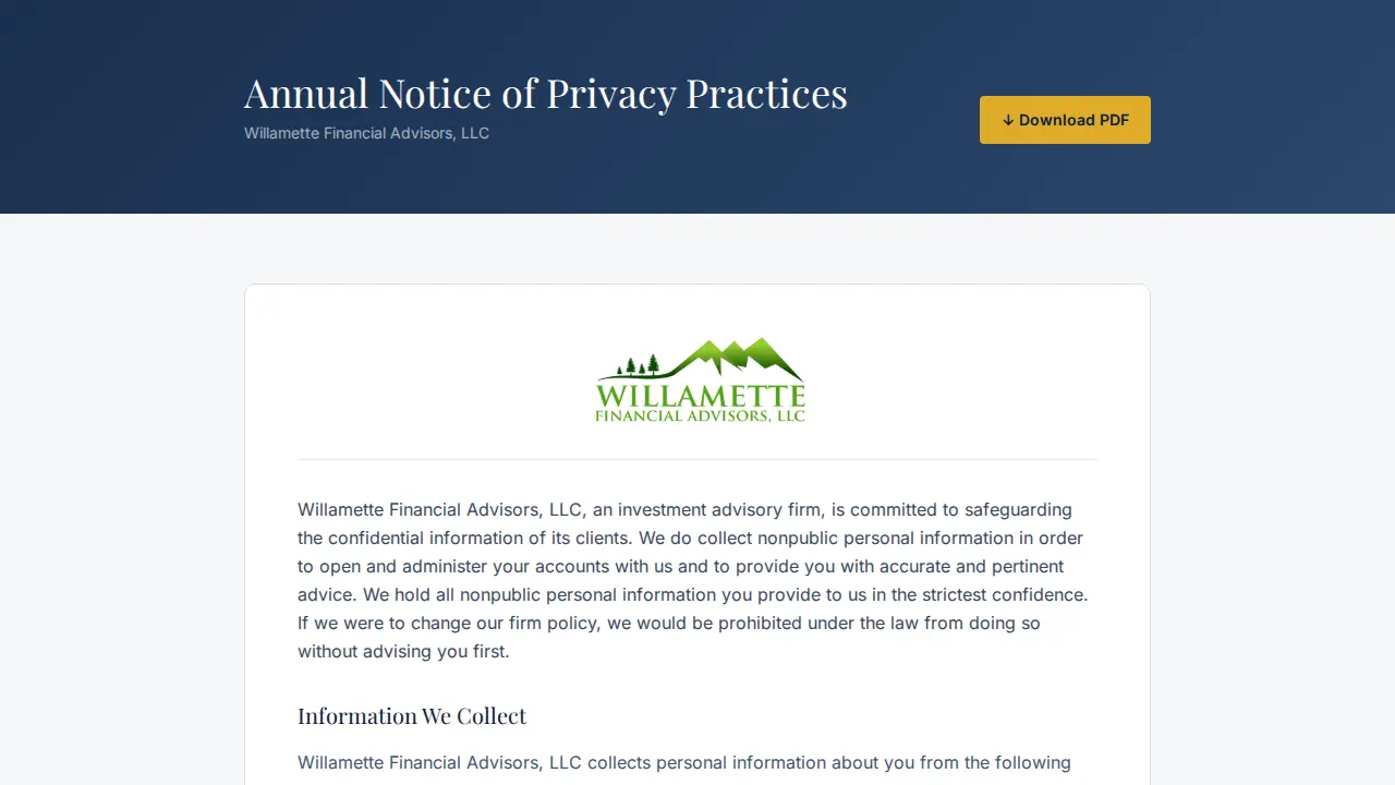 Willamette Financial Advisors, LLC (By Appointment Only) page