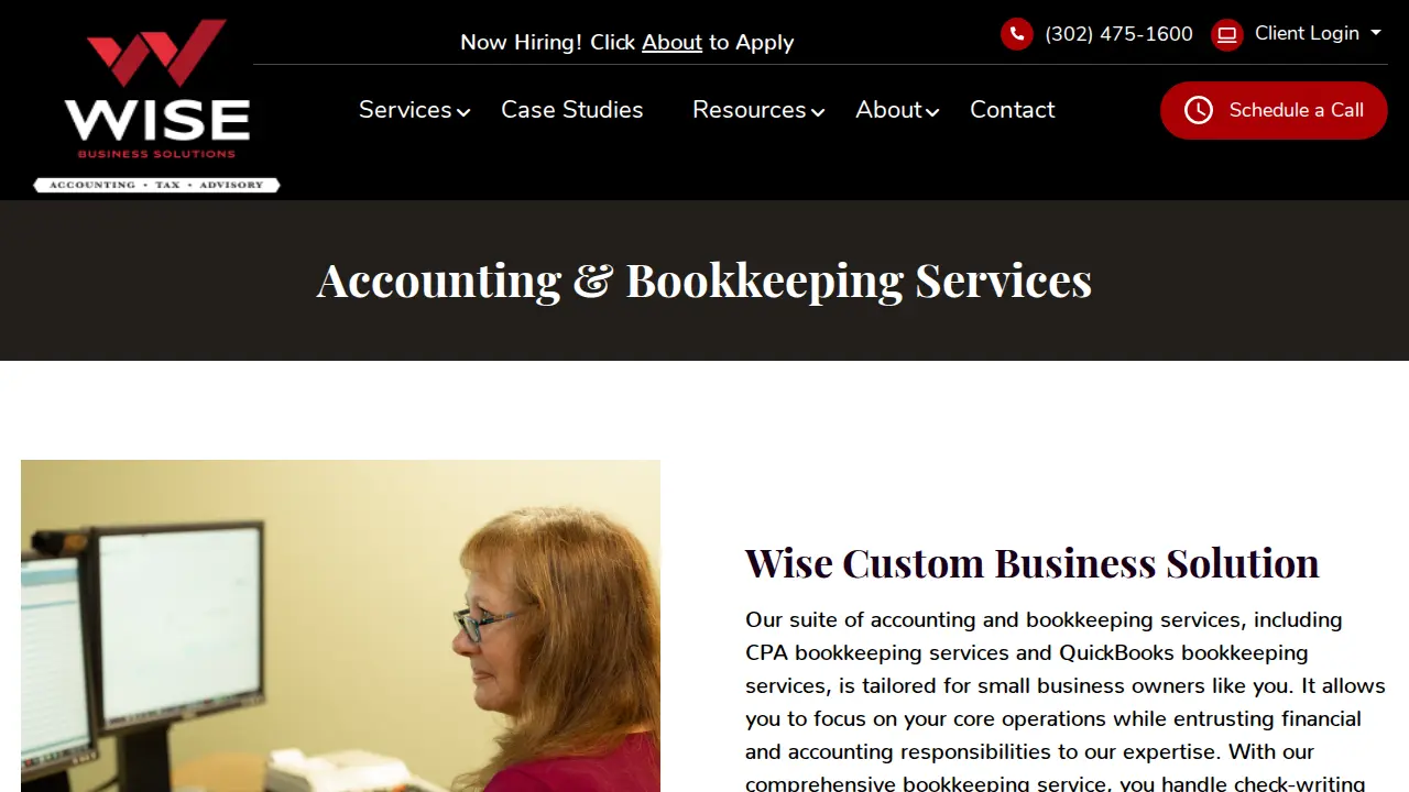 Wise Business Solutions page