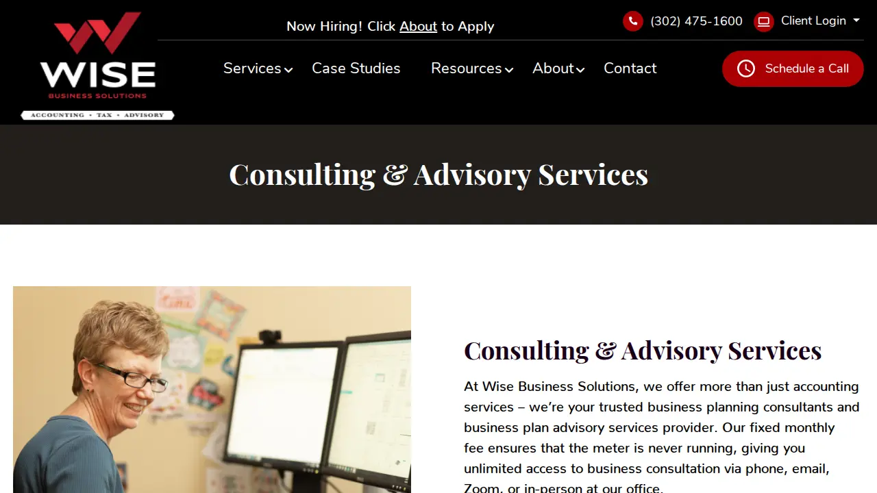 Wise Business Solutions page