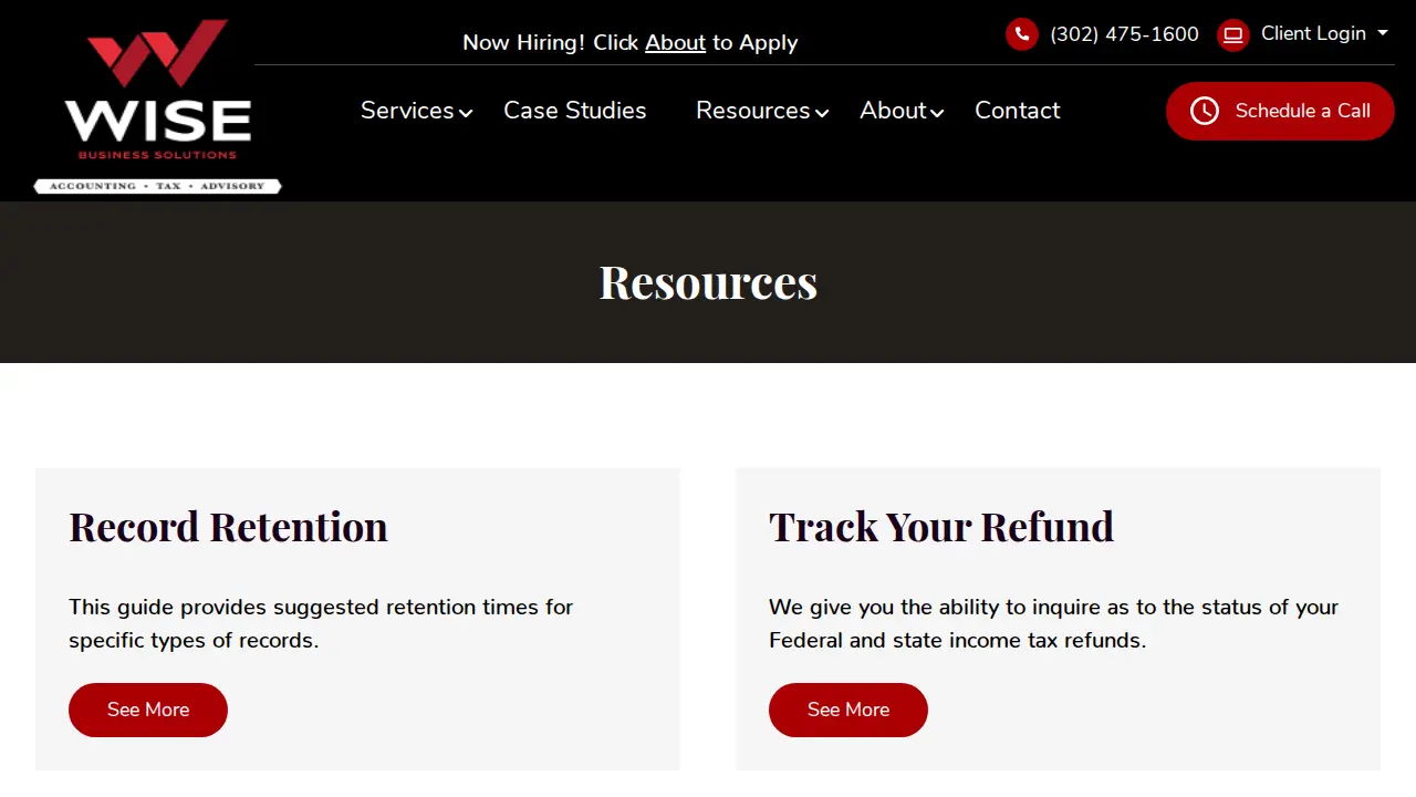 Wise Business Solutions page