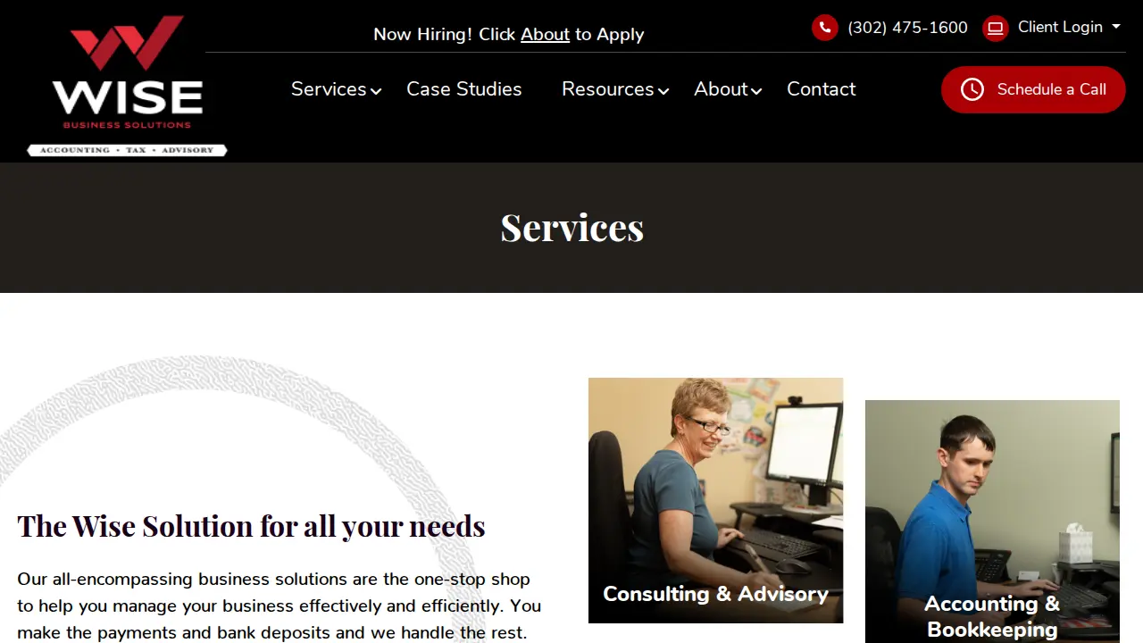Wise Business Solutions page