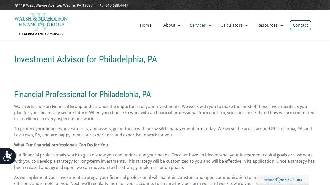 Walsh & Nicholson Financial Group page