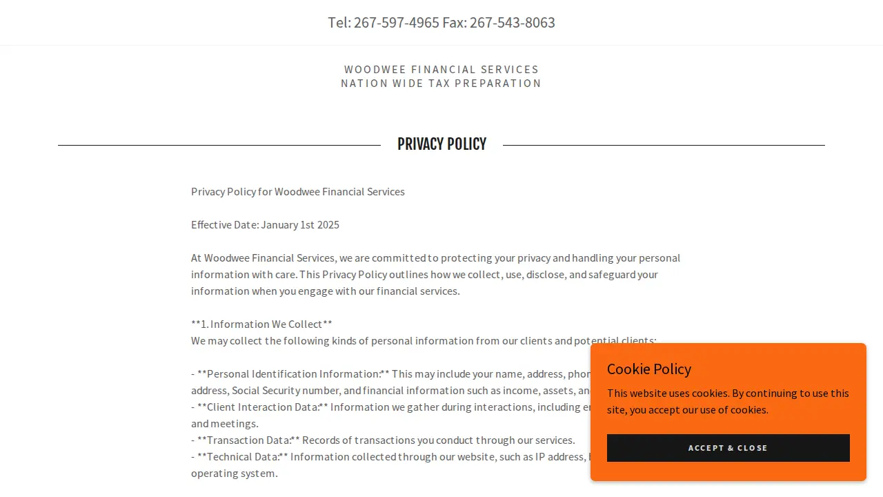 Woodwee Financial Services page